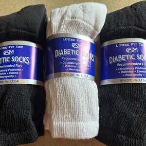 9 Pair Black/White Crew Diabetic Socks- Sock Size: 10-13 Shoe Size: 7-11